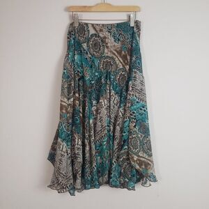 Newsworthy Women's Skirt Large Green Floral Boho Gypsy Y2K Fairy Grunge Sheer